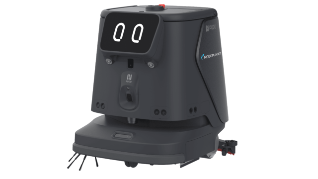 Roboter Pudu CC1 Pro von RoboPlanet als Freisteller mit RoboPlanet Logo