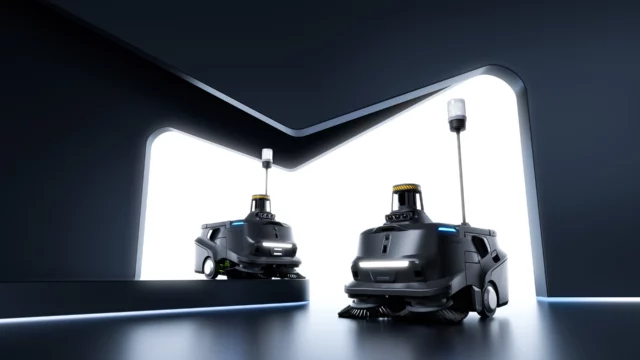 Zwei Pudu MT1 Max von RoboPlanet mit Warnlicht