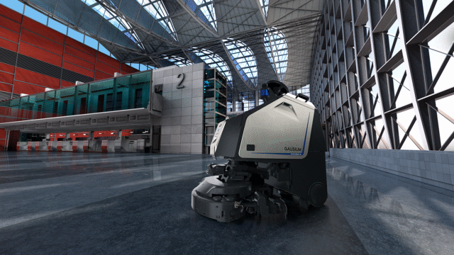 Reinigungsroboter Gausium Scrubber 75 in einer großen Halle