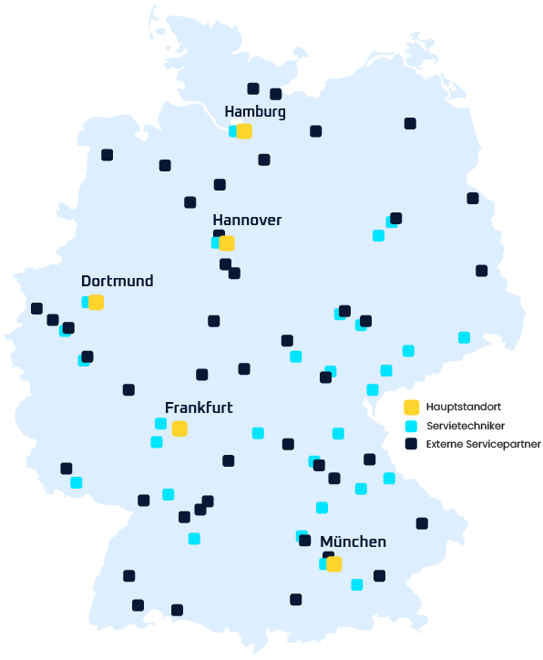 Grafik zeigt die RoboPlanet Deutschlandkarte mit Servicestandorten