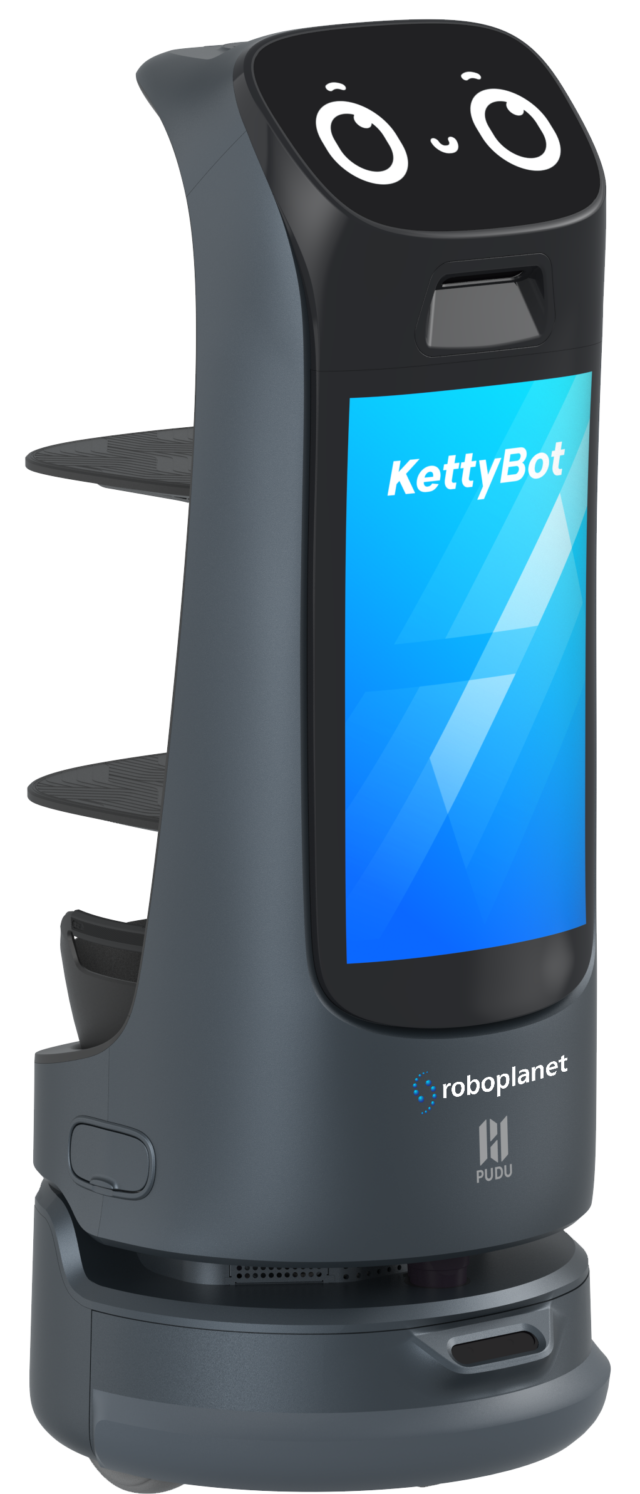 RoboPlanet Serviceroboter KettyBot mit Werbescreen als Freisteller-Bild